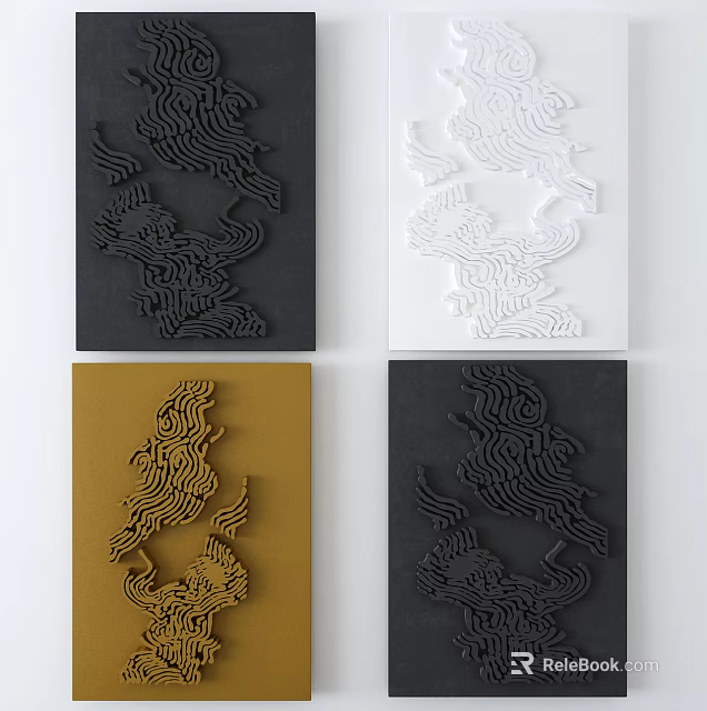 Modern Abstract Wall Decor With Multiple Color Square Panels And Line Patterns 3d model