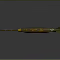 Green Military Bomb With Yellow Stripes And Text Markings On Cylindrical Body