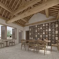 Rustic Restaurant Interior With Wooden Roof Beams Large Windows Rough White Walls And Natural Light