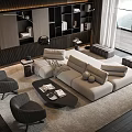 Modern Living Room Design With Beige Sofa Black Coffee Table And Grey Accent Chairs