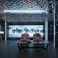 Stylish Home Theater Room With Starry Ceiling LED Strip Lights Mirrored Walls And Sofa