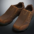 Brown Leather Casual Slip On Shoes With Stitched Design And Dark Sole