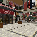 Commercial Landscape With Red Brick Buildings Shops Green Umbrellas And Outdoor Seating