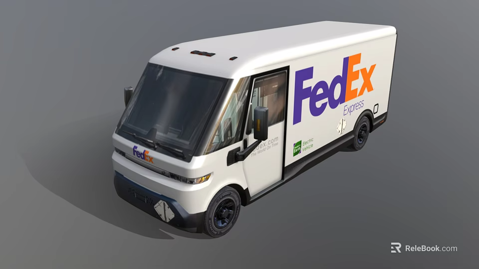 White FedEx Express Delivery Van With Company Logo And Exterior Features 3d model 