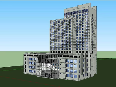 Contemporary High Rise Hotel Building With Glass Facade And Entrance Design 3d model