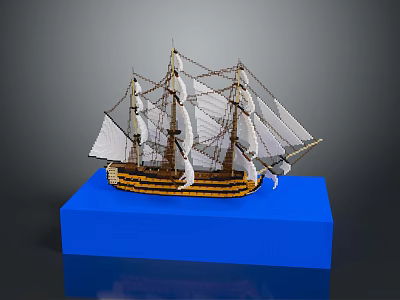 Vintage Model Watercraft With White Sails On Blue Display Base 3d model