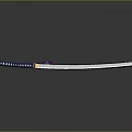 Samurai Sword With Blue Handle Black Scabbard Purple Decoration And Sharp Blade