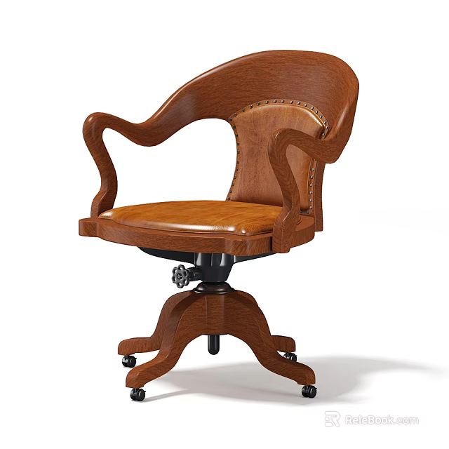 Classic Single Sofa With Wooden Armrests Leather Cushion And Wheeled Base 3d model 