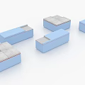 Five Rectangular Blocks in Blue and Gray Some with Red Lines on White Background 3d model