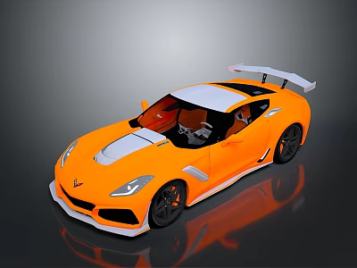 Orange Sports Car With White Roof Rear Spoiler Black Wheels And Sleek Design 3d model