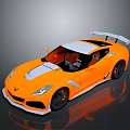 Orange Sports Car With White Roof Rear Spoiler Black Wheels And Sleek Design