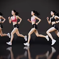 Women Running in Sportswear with Black Shorts White Sneakers on Black Background and Reflective Floor