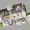Aerial Planning of Residential Floor Plan With Rooms Furniture Balcony and Greenery Layout