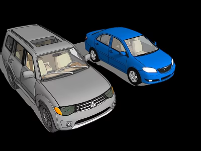Gray SUV and Blue Sedan Car Models on Black Background 3d model