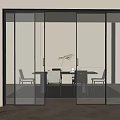 Sliding Glass Doors With Black Frames In Modern Sleek Dining Area Interior 3d model