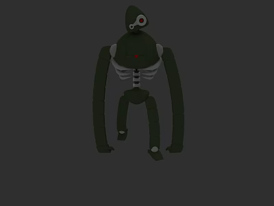 Green Robot Game Movie Character With Long Arms Red Eye And Skeleton Structure 3d model