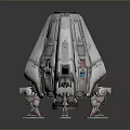 3D Model Spaceship With White Body Red Logo Mechanical Legs Worn Texture And Dark Background