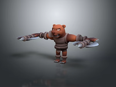 Fierce Bear Shaped 3D Character With Armor And Blade Arms Design 3d model