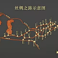 Ancient Silk Road Historical Map Wall Decor with Golden Route and City Markers