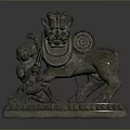 Traditional Bronze Sculpture Featuring Lion And Human Figures On Ornate Decorative Base