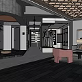 Modern Clothing Store Interior With Display Racks Pink Chairs And Wooden Ceiling