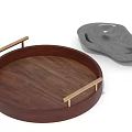 Wooden Round Tray With Gold Handles And Gray Irregular Decorative Home Trays