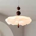 Modern White Wavy Lampshade Pendant Light With Dark Wooden Balls And Wooden Pendant