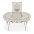 Elegant White Carved Dressing Tables With Round Mirrors And Ornate Legs