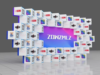 ZOWZMLZ Photo Spot With White Cubes Colorful Logos Surrounding Purple Blue Gradient Background 3d model