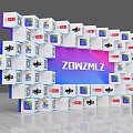 ZOWZMLZ Photo Spot With White Cubes Colorful Logos Surrounding Purple Blue Gradient Background