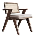 Modern Minimalist Dining Chair With Walnut Wood Frame Rattan Backrest And Beige Upholstered Seat