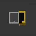 Yellow Modern Storage Cabinet With Open Door And Black Shelves