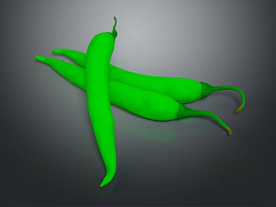 Vibrant Fresh Green Chili Peppers Isolated On Gray Background For Cooking 3d model