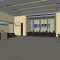 Future Bank Interior With Service Counter Seating Area And Digital Screens