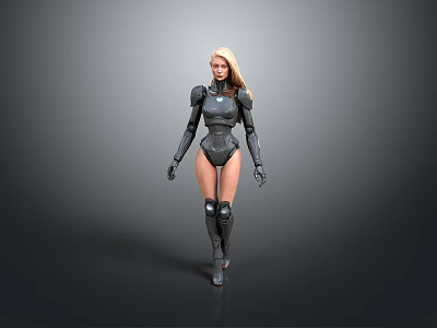 Futuristic Female Character Wearing Black Mechanical Armor With Detailed Parts 3D Rendering 3d model