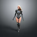Futuristic Female Character Wearing Black Mechanical Armor With Detailed Parts 3D Rendering