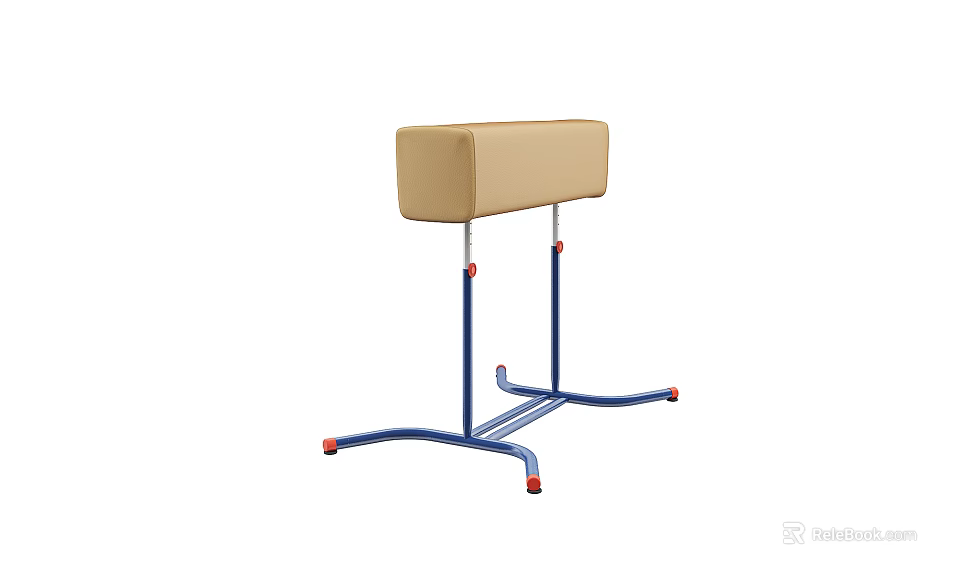 Stable Professional Gymnastic Pommel Horse With Beige Saddle Blue Frame And Red Non Slip Pads 3d model 