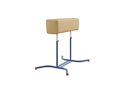 Stable Professional Gymnastic Pommel Horse With Beige Saddle Blue Frame And Red Non Slip Pads 3d model