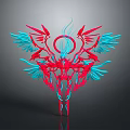 Abstract Red And Blue Art Decoration With Wings And Circular Ring Design