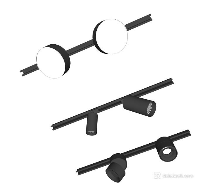 Modern Black Track Mounted Adjustable Downlights and Spotlights Ceiling Lighting Fixtures 3d model 
