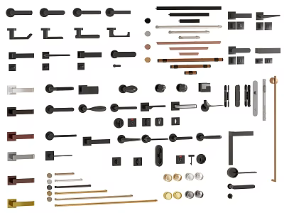 Assorted Door Handles In Various Styles Shapes And Materials For Home 3d model
