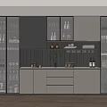 Modern White Grey Wine Cabinet With Glass Doors LED Lighting And Display Shelves