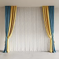 Elegant Modern Blue and Yellow Curtains With White Sheer String Drapes Interior 3d model