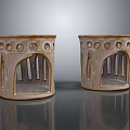 Two Decorative Ceramic Candle Lamps With Beige Hollow Out Design