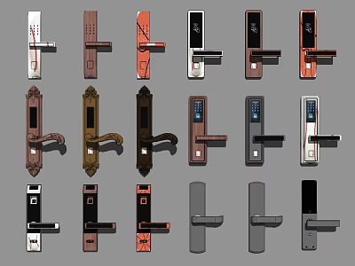 Various Modern And Traditional Door Lock Designs With Different Handles And Colors 3d model