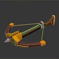 3D Crossbow Model Featuring Orange Brown Components Wooden Metal Parts And Red Emblem