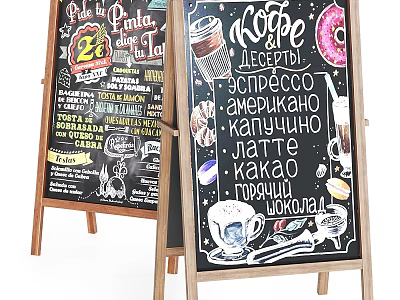 Decorative Chalkboard Sign Set With Hand Drawn Coffee Donut Art For Cafe 3d model