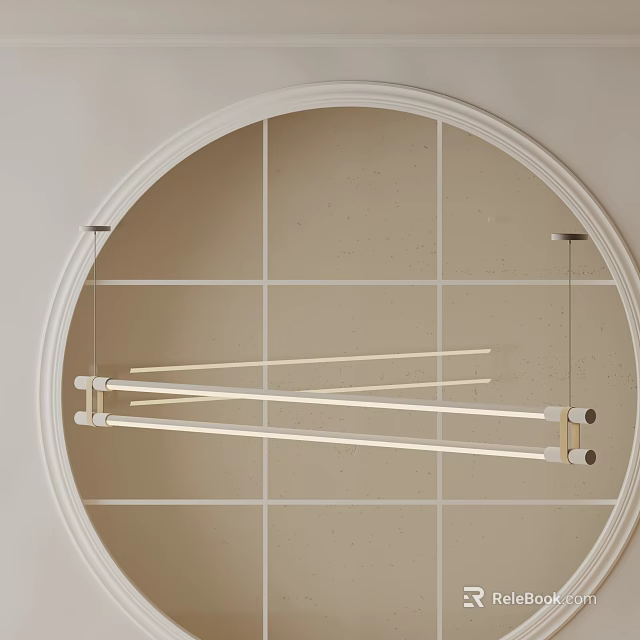 Modern Linear Strip Chandelier In Circular Ceiling Frame For Minimalist Interior 3d model 
