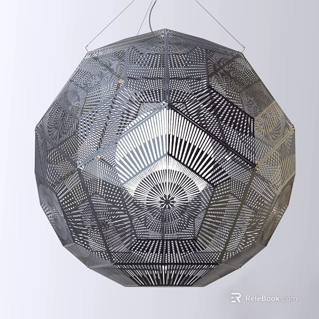 Modern Spherical Chandelier With Perforated Metal Design Intricate Geometric Patterns And Radiant Light Projection 3d model 