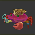 Red Crab Toy Character Wearing Pirate Hat And Silver Hook Decoration Design